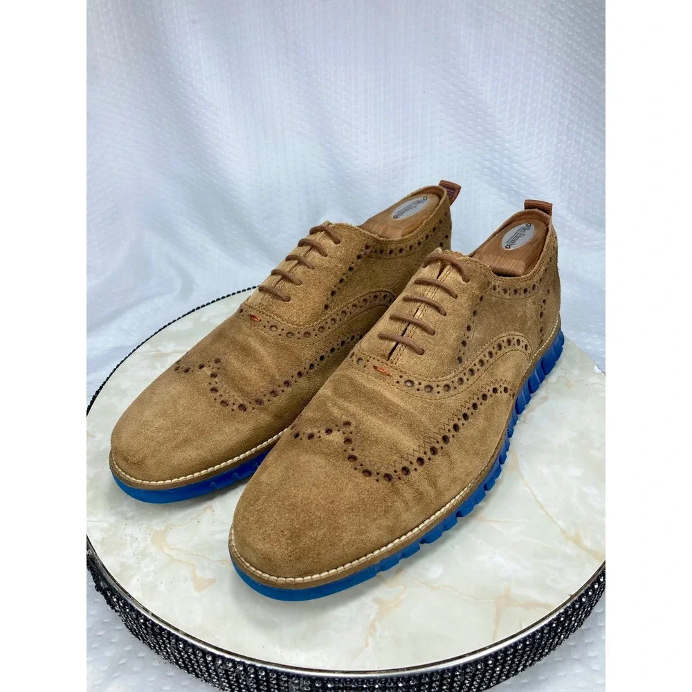 Cole Haan Zerogrand Suede Wingtip Oxfords Shoes Mens Sz 10.5 Tan Brogue Preppy